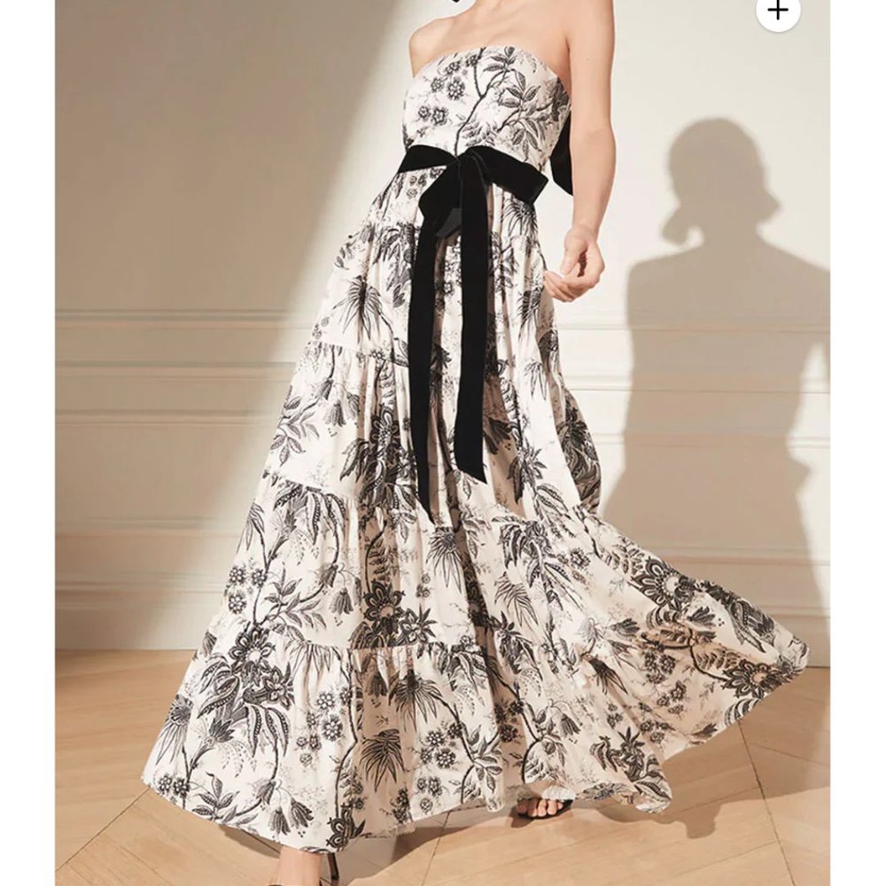 Cara Cara Roxanne Dress - Jacobean Toile Black & Ivory, size 10